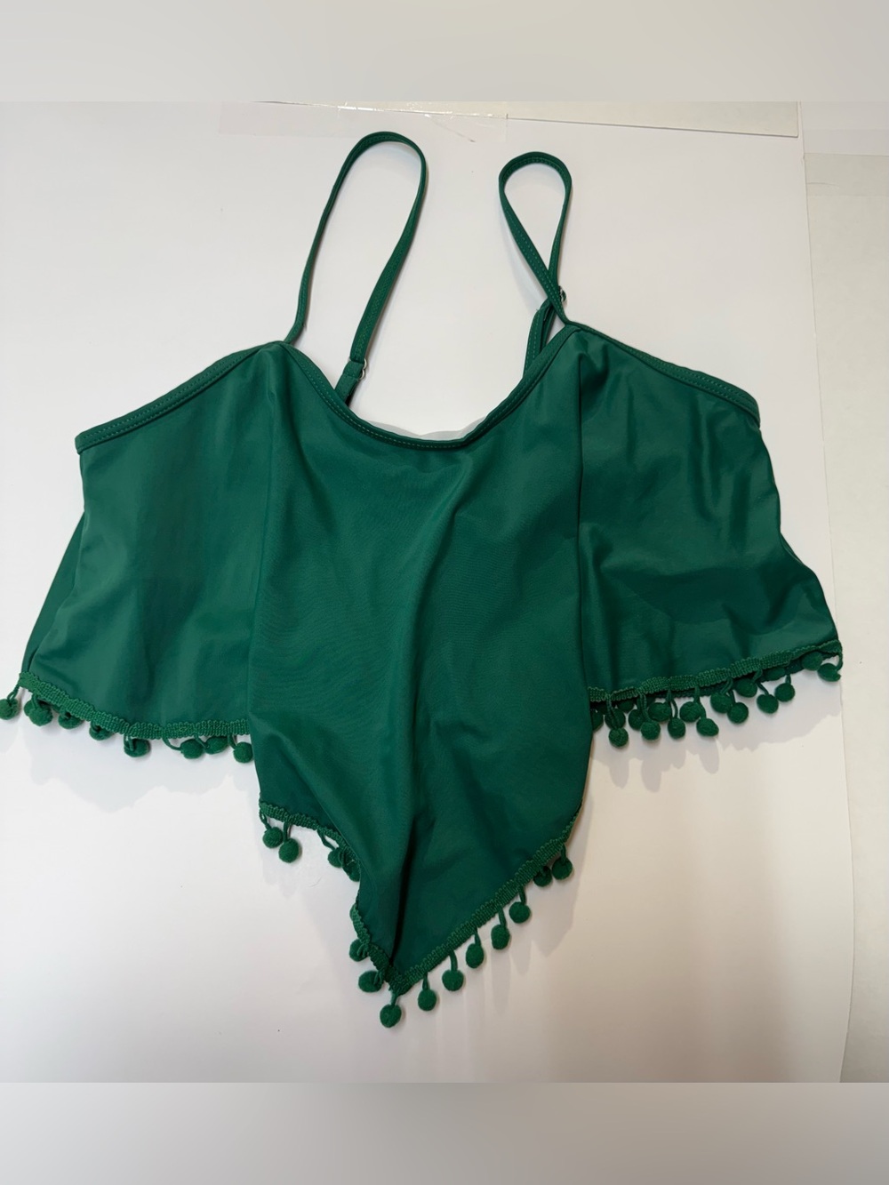 Green Pom-Pom Trim Handkerchief Hem Crop swim top Top size L
